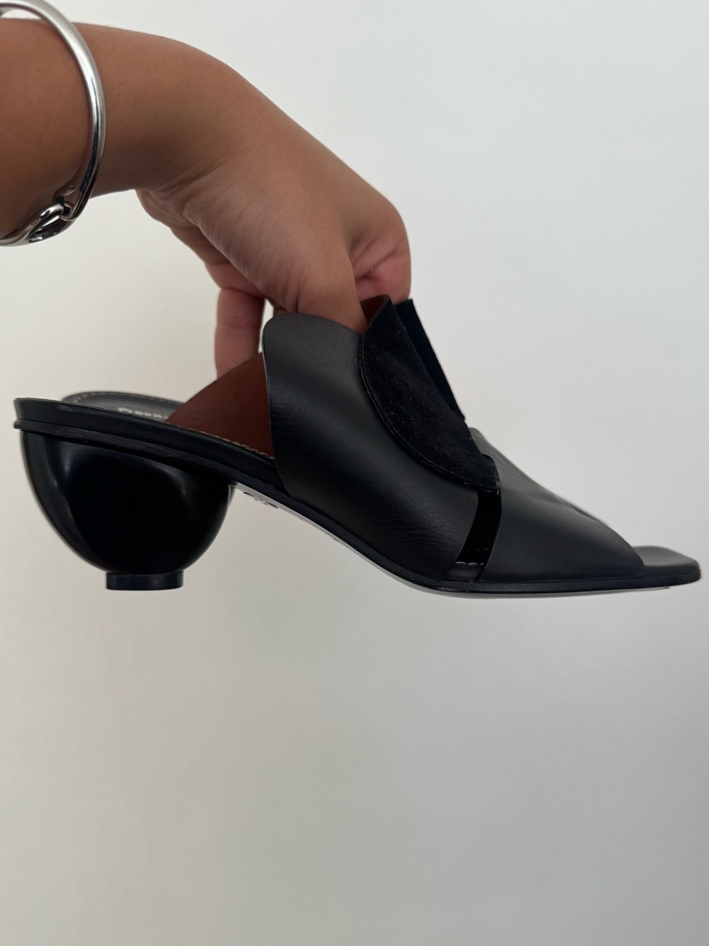 Proenza Schouler Black Leather Open-Side Sculptural Heel Mule